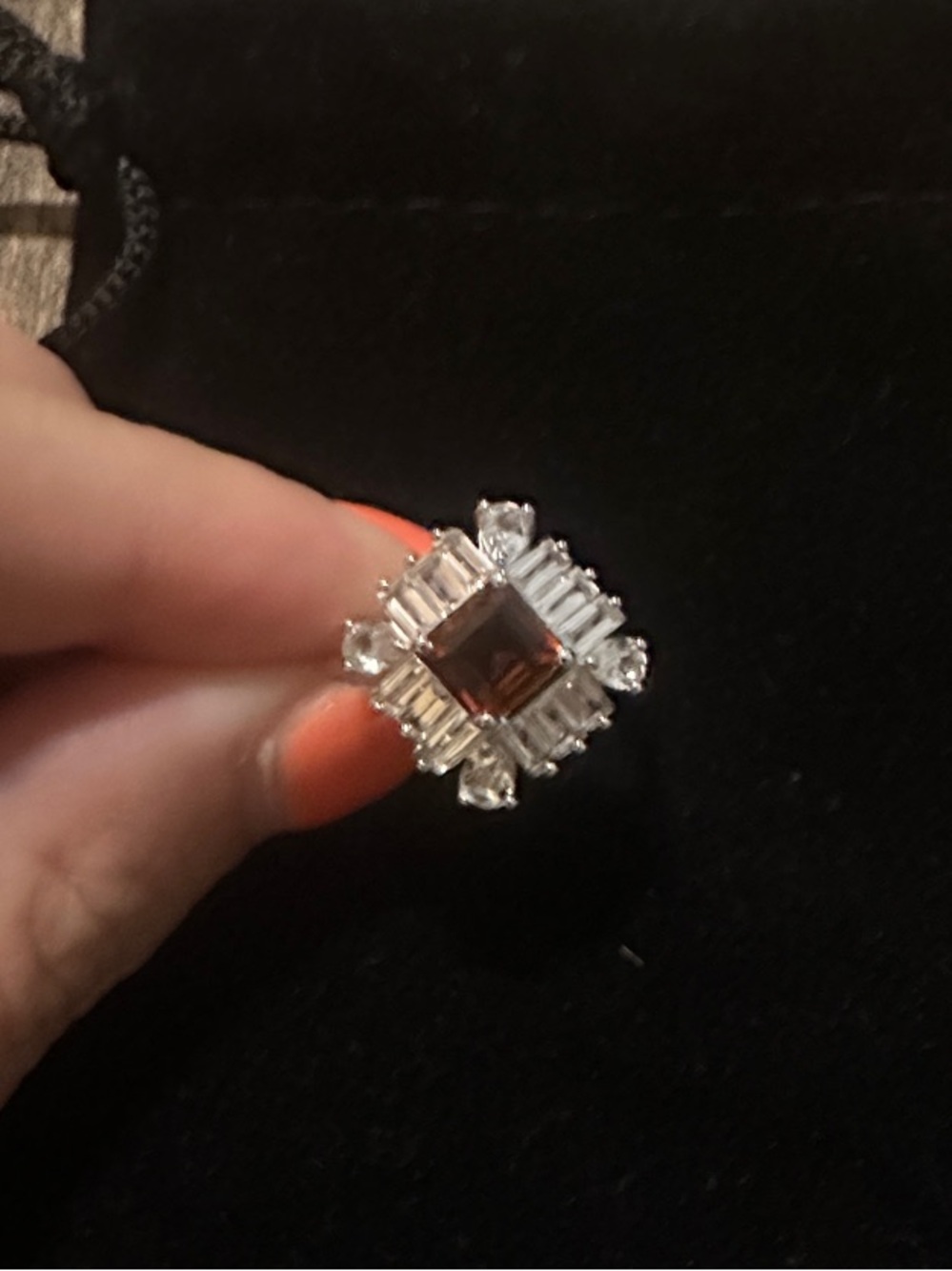 Sterling Silver Cocktail Ring with orange stone Center